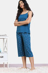 Zivame Scribbled Meadows Knit Cotton Capri Set - Lyons Blue — thumbnail 3